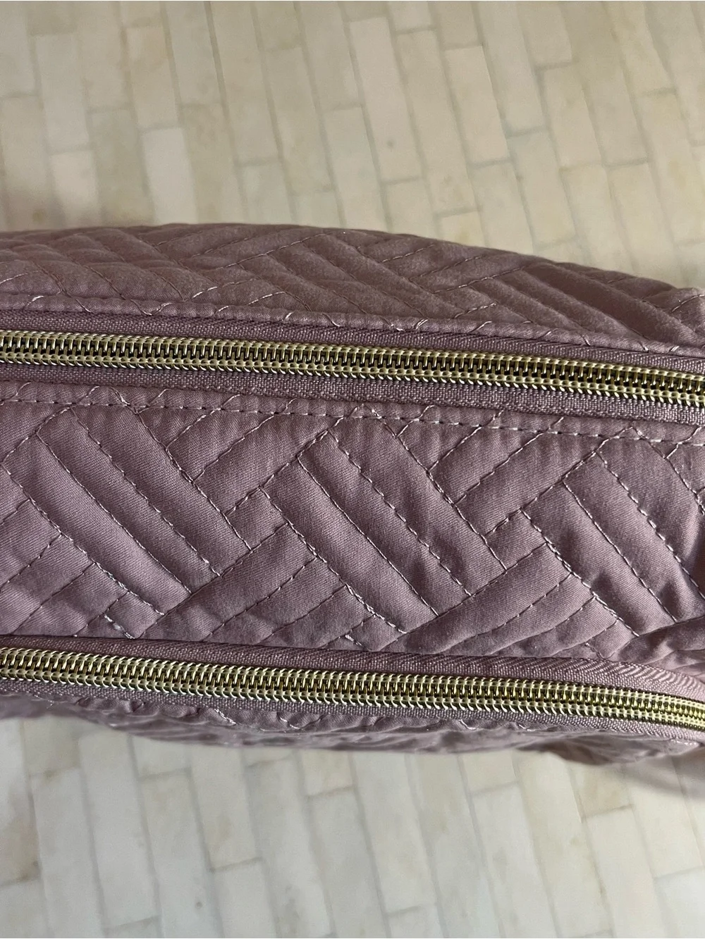Bagsmart Pink Quilted Cosmetic Bag with Clear Pink-Trim Pouch